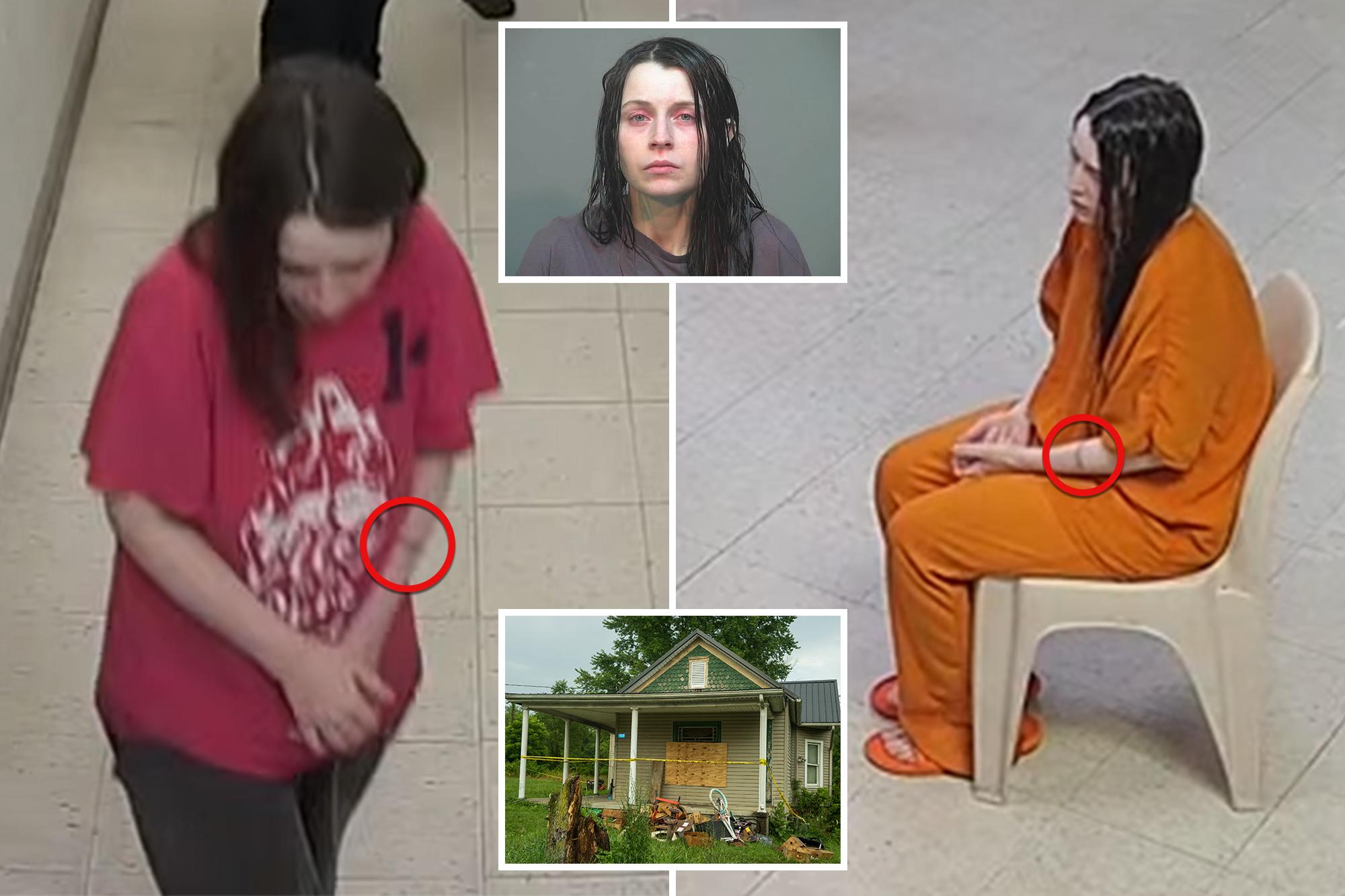 Ohio house of horrors mom appears to have mysterious mark on her arm — and tries to cover it up in new booking video 135987665