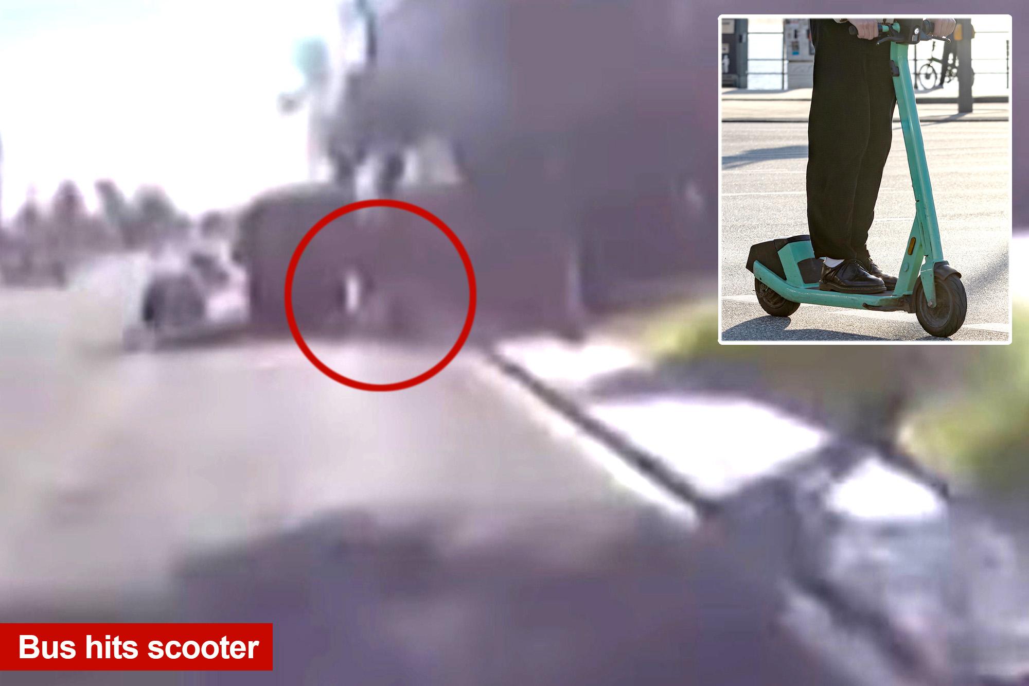 Moment teen girl on an e-scooter is mowed down by a school bus in front of her friend 136019981
