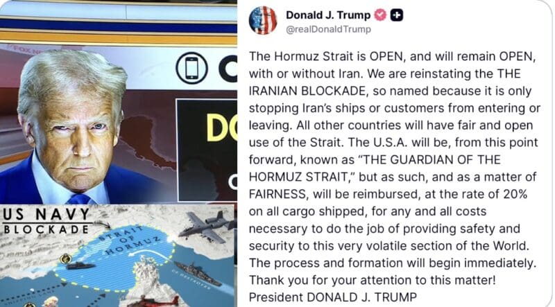 Trump Announces US Now ‘Guardian’ of Strait of Hormuz, Wants 20% of All Revenue in Return Trump Announces US Now ‘Guardian of Strait of Hormuz Wants 20 of All Revenue in Return