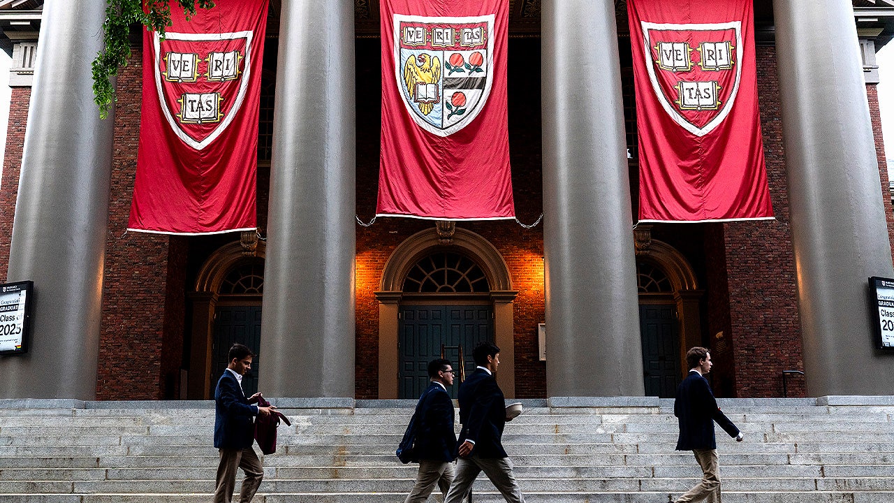 Harvard tops nation in foreign cash haul as Cotton demands probe into China funding students walking harvard banners v2