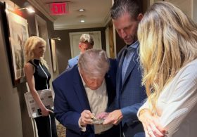 Fact Check: Does Lara Trump’s post show Trump gluing gold decorations himself?