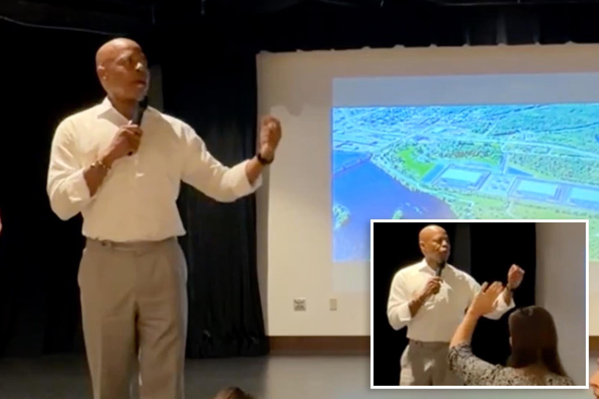 Ex-NYC Mayor Eric Adams mercilessly heckled as he tries to pitch Wisconsin town on AI data center: video 136455420