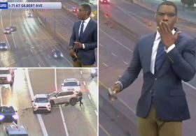 Startling moment TV traffic anchor witnesses car crash live on air: ‘Almost said something inappropriate’