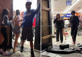 Moment large gang of masked thugs ransack California store — for second time in a day
