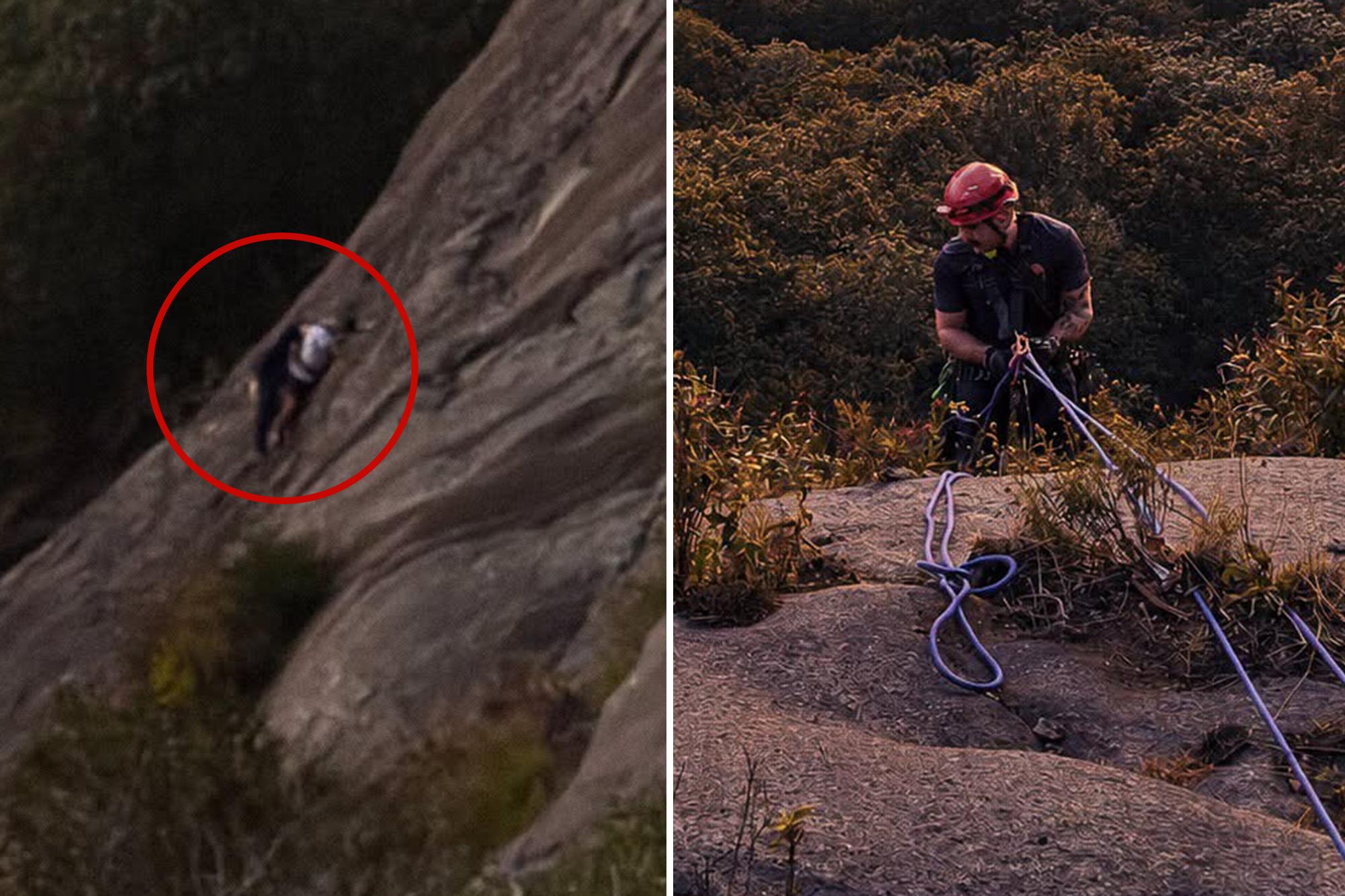 Firefighter dramatically rescues free climber stranded on Georgia rock face who called 911 138785912