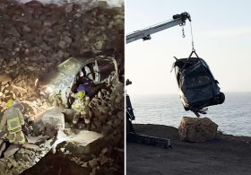Dramatic footage shows search following California cliffside crash