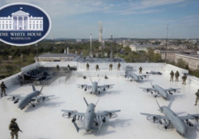 Trump reveals White House ballroom drone port image with trucks on the roof