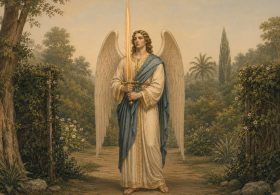 Angel Still Guarding Eden With Flaming Sword Wondering If He Can Move Yet