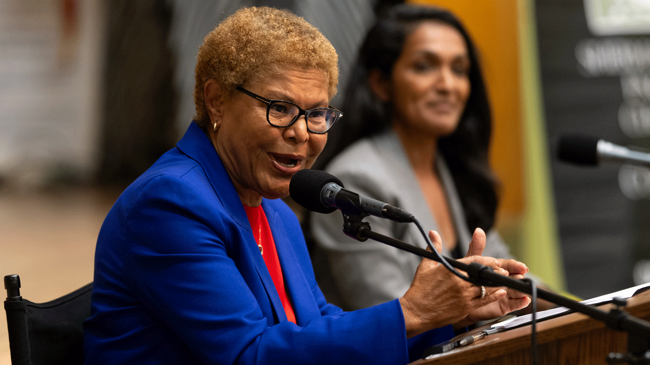 Karen Bass’ Video Invites Scrutiny Over Donation Match Program GettyImages 2290623417