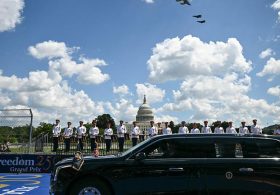 President Trump, First Lady Melania Trump, attend Freedom 250 Grand Prix in Washington