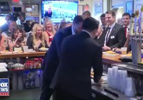 Vice President JD Vance serves customers at a Cincinnati bar after delivering a campaign speech in battleground Ohio…