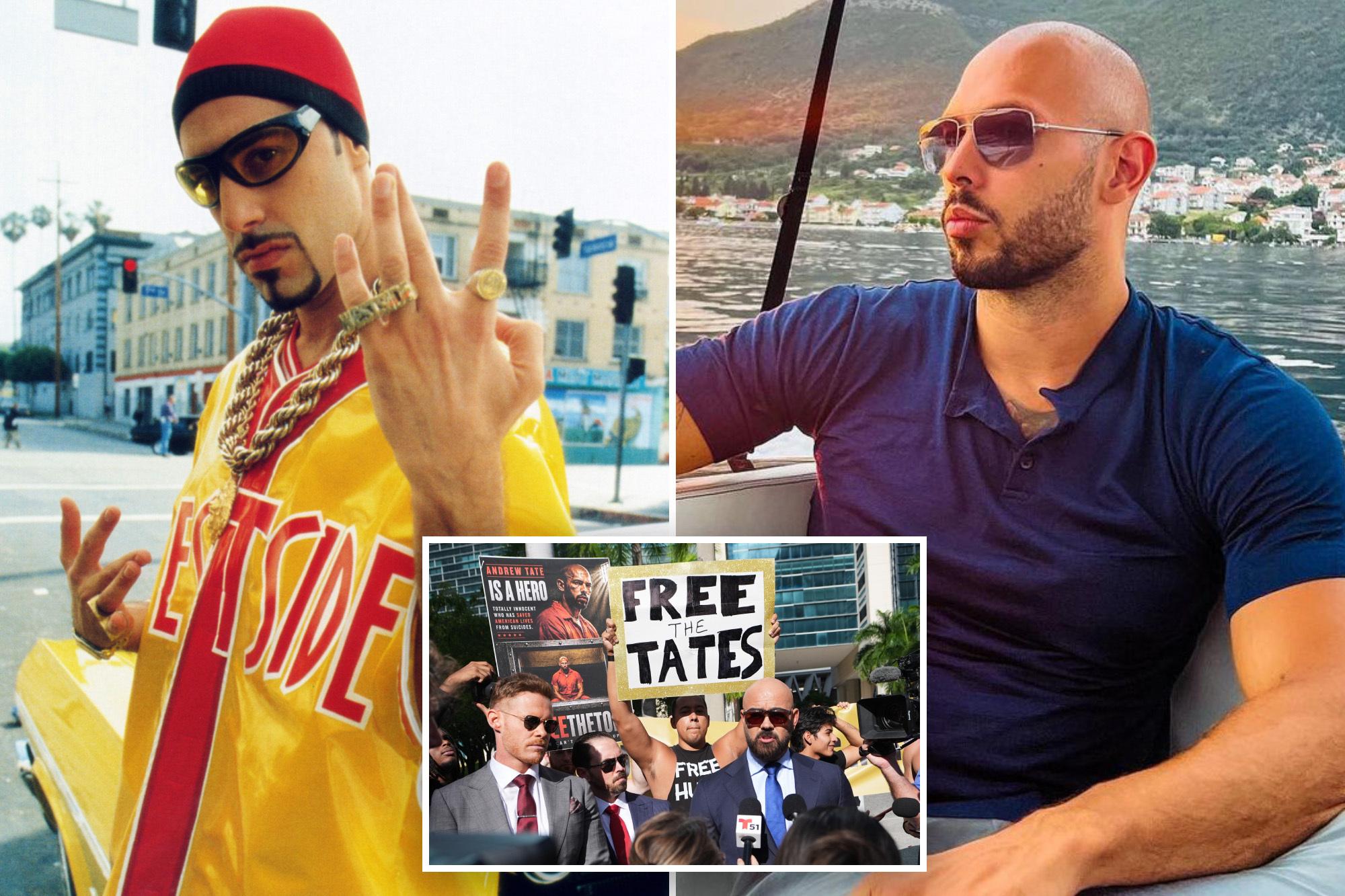 Andrew Tate’s own lawyer compares him to absurd comedy character ‘Ali G’ as shackled influencer appears in court andrew tate ali g comp
