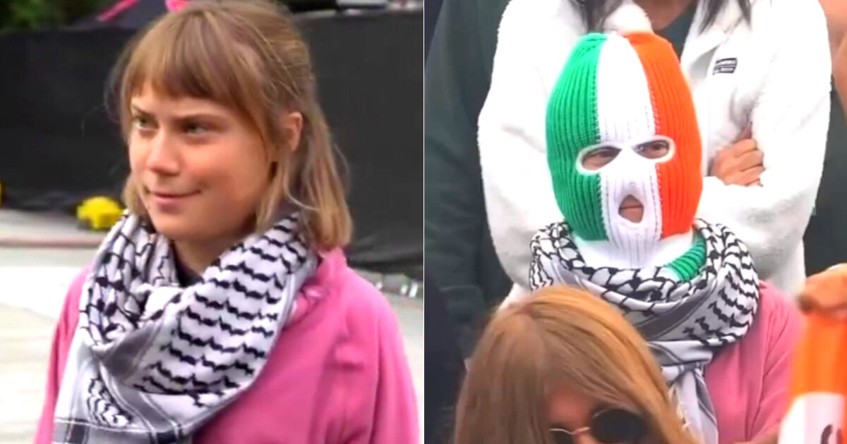 Weird Greta Thunberg Wearing Keffiyeh and Balaclava, Trying To Escape Fans’ Attention at Pro-Palestine Festival ast screengrabs x 1200x630 1