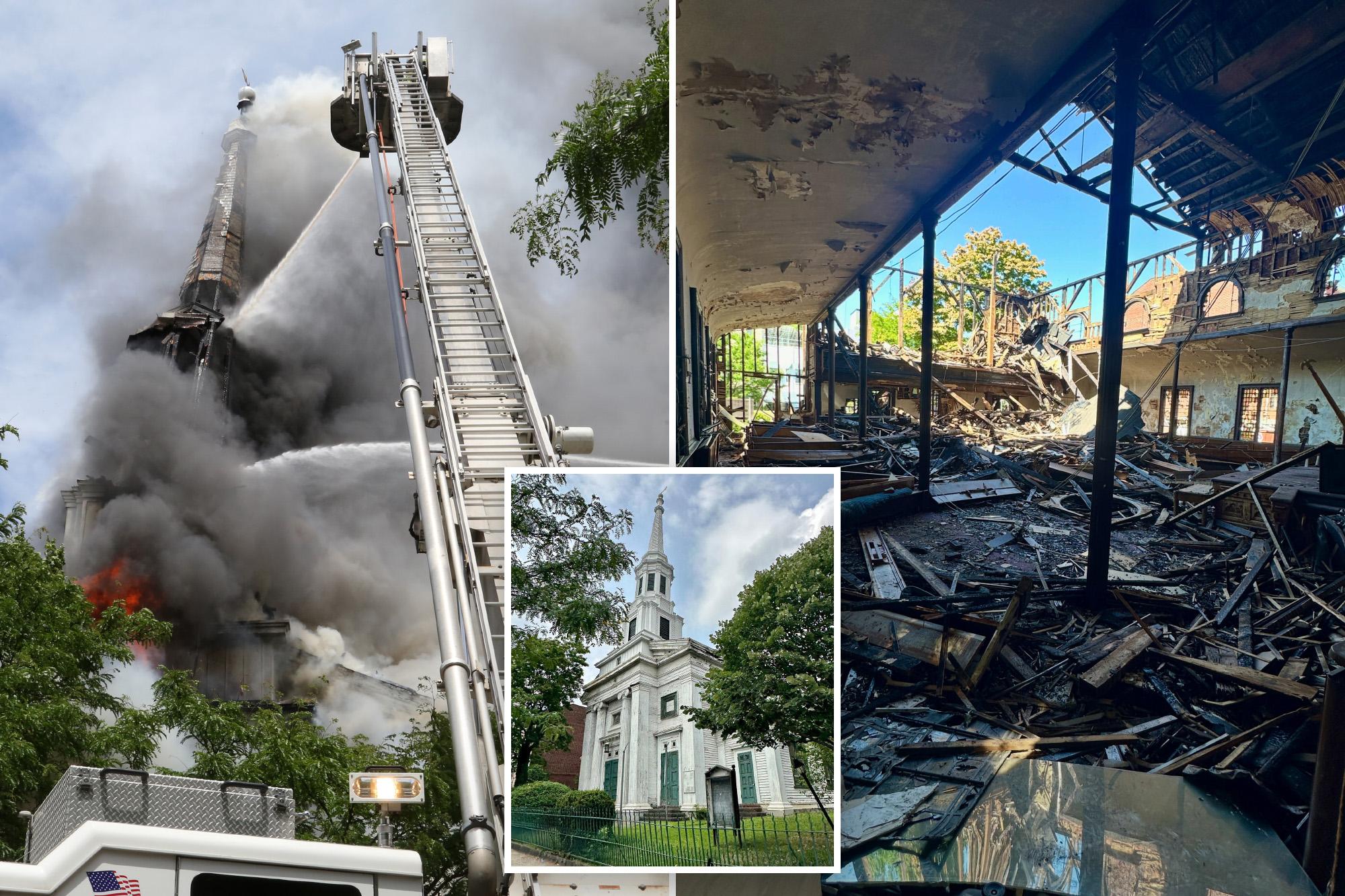 Firebug who torched 173-year-old NYC church busted when cop spots him shoplifting donuts: sources brooklyn bushwick landmark church arson comp