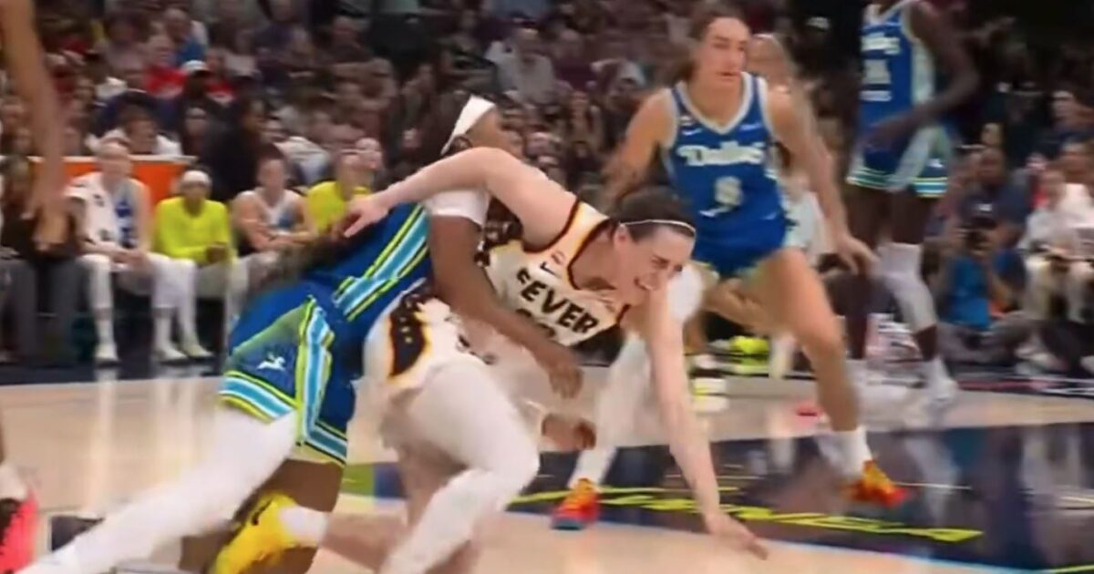 Women’s Basketball Superstar Caitlin Clark Is TACKLED, MUGGED on Court in Latest WNBA Violence caitlin clark tackled 1200x630 1