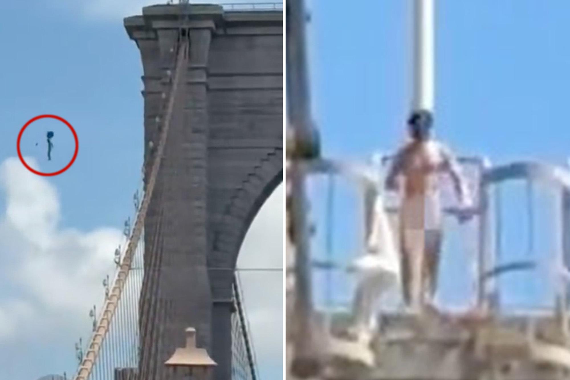 Naked nutjob jumps from Brooklyn Bridge after erecting flags comp Screenshot 2026 08 02 at 44645 PM
