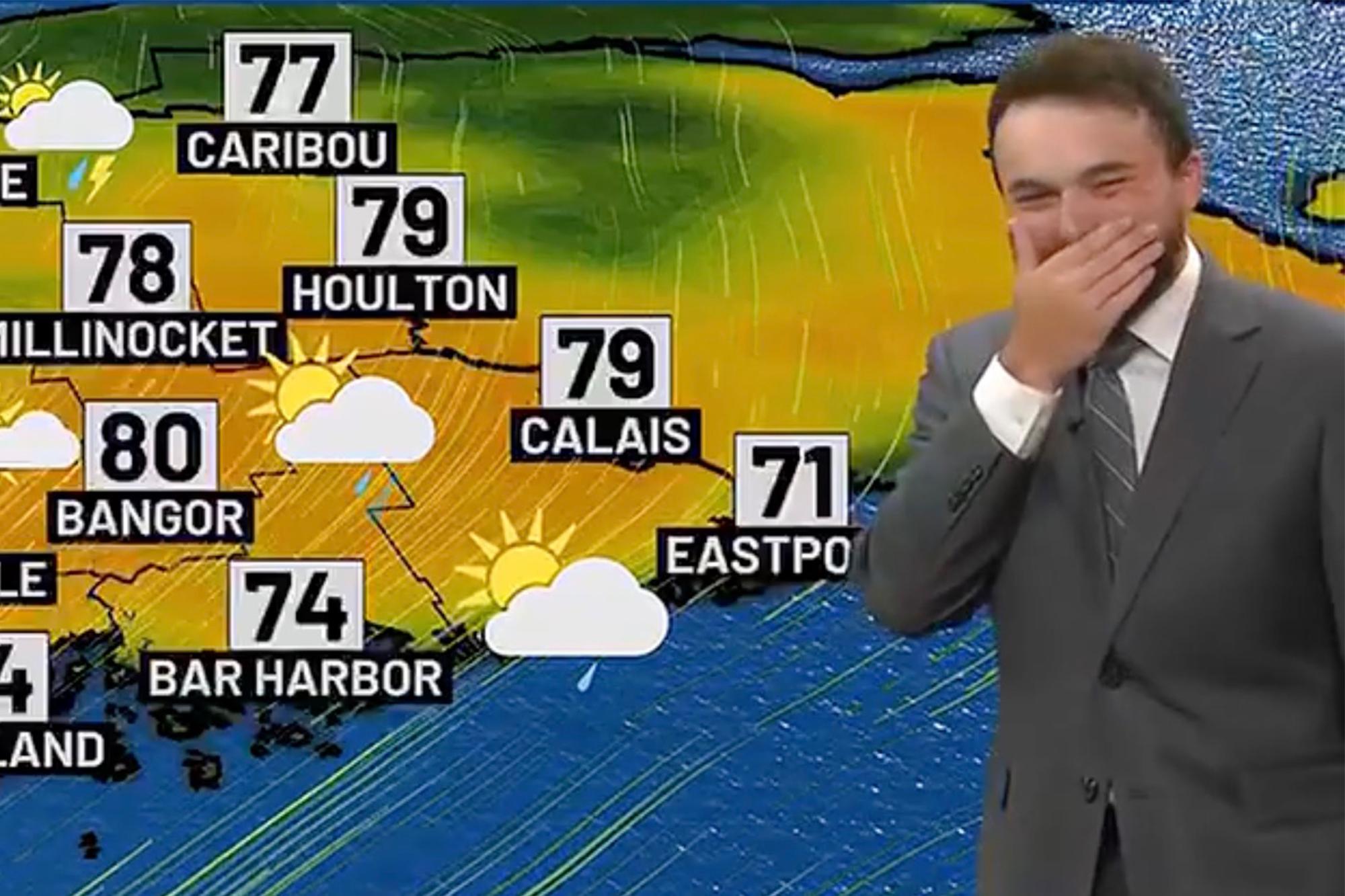 Maine meteorologist suffers laughter attack on live TV after hilarious prank backfires ers giggle attack 138774917