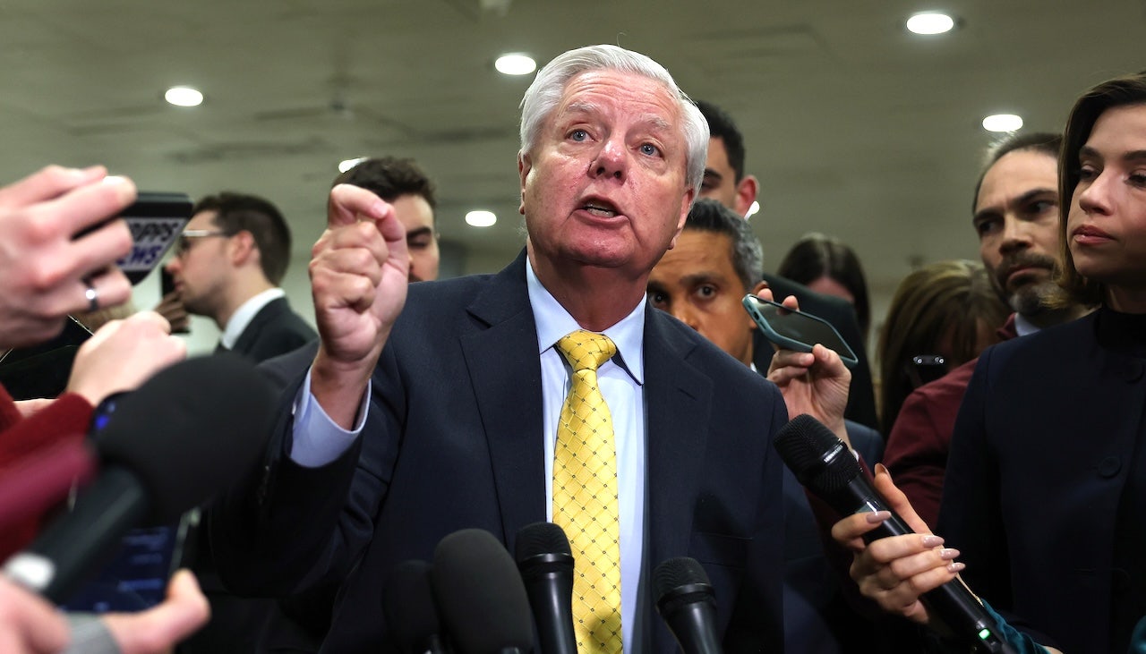 First showdown in race for Lindsey Graham's Senate seat puts GOP hopefuls to the test lindsey graham talking to reporters