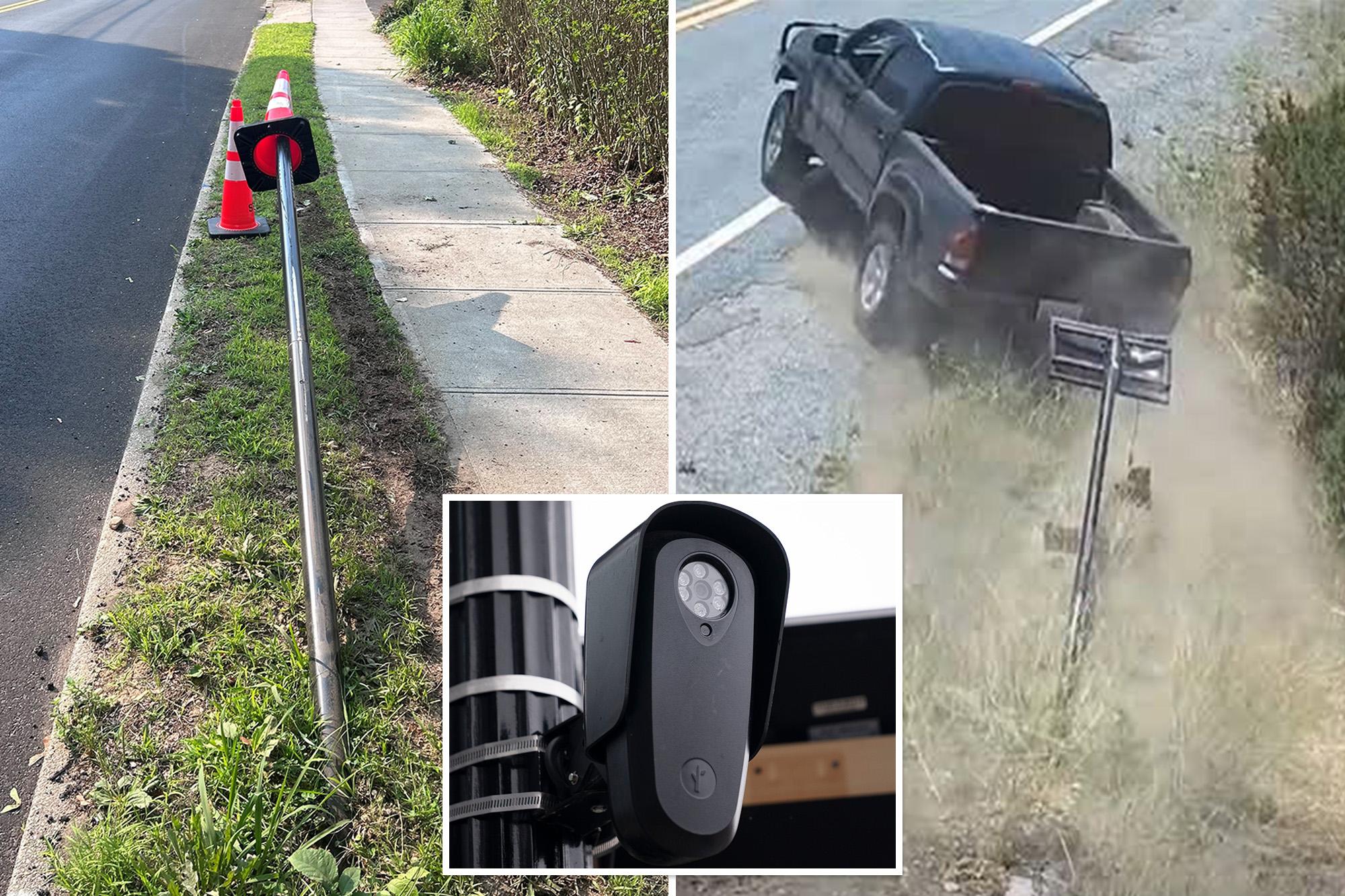 Flock Safety cameras vandalized on Long Island after accusations cop tracked lover lock vanalism comp