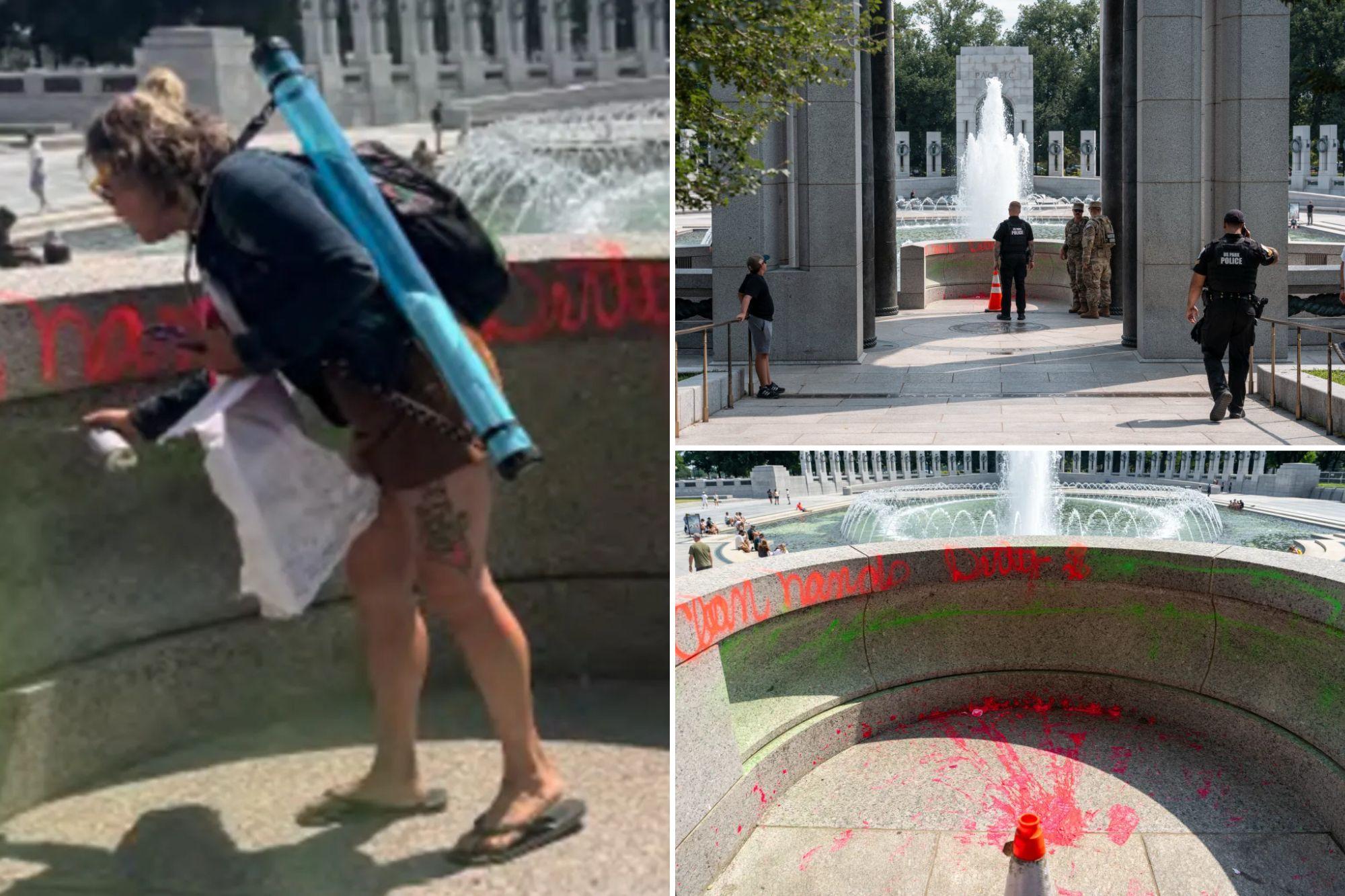 Kentucky woman indicted for pouring bubble soap in WWII Memorial, vandalizing with red graffiti newspress collage n0wqjalns 1787949291998