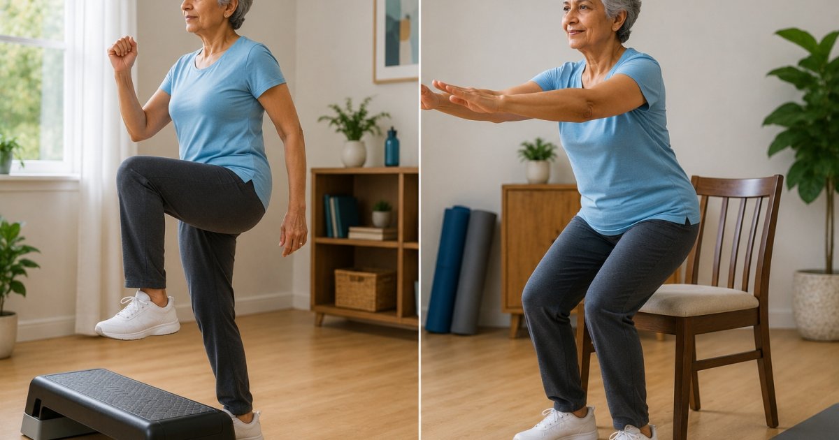 The 4-Minute Daily Workout That Helped Older Adults Gain Strength in Just 12 Weeks orming step ups chair stands part simple