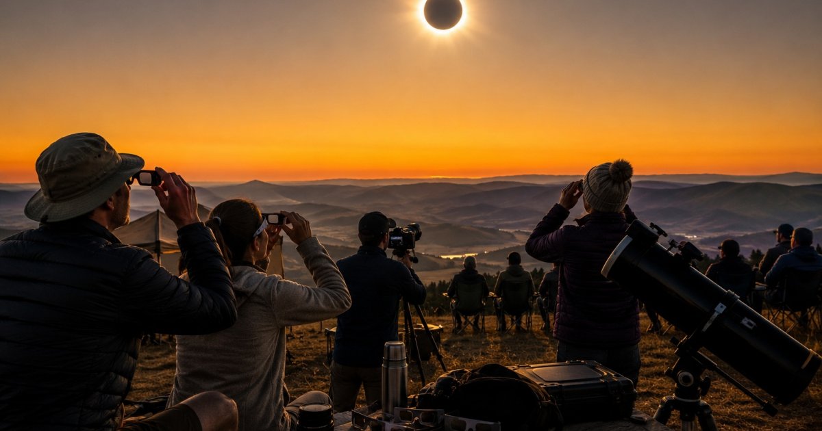 Solar Eclipse 2026 Countdown: What To Do 48 Hours Before August 12 representative image shows eclipse watchers preparing august 12 2026 total solar eclipse