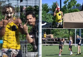 Phallic-masked sicko, unhinged vagrants terrorize young girls at soccer practice at NYC park
