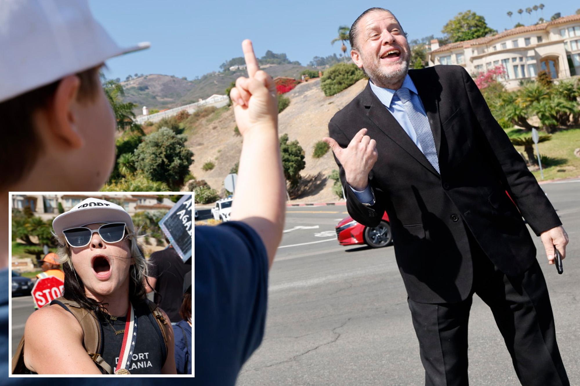 Mom encourages son to give Trump supporters the middle finger in volatile scenes ahead of president’s visit trump 1 1