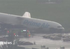 Video shows damaged Amazon cargo plane after crash