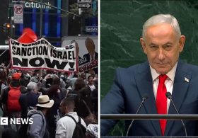 Protests and walkouts as Netanyahu addresses UN