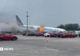 Cargo plane overshoots runway at Miami airport