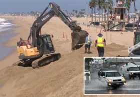 Race against time to build defenses as hurricane barrels off California