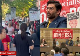 Hotel staff protest outside Chicago Hyatt where DSA touting its ‘Workers Deserve More’ program