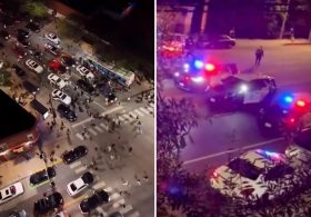 Wild drone video shows cops drop hammer on LA street takeover