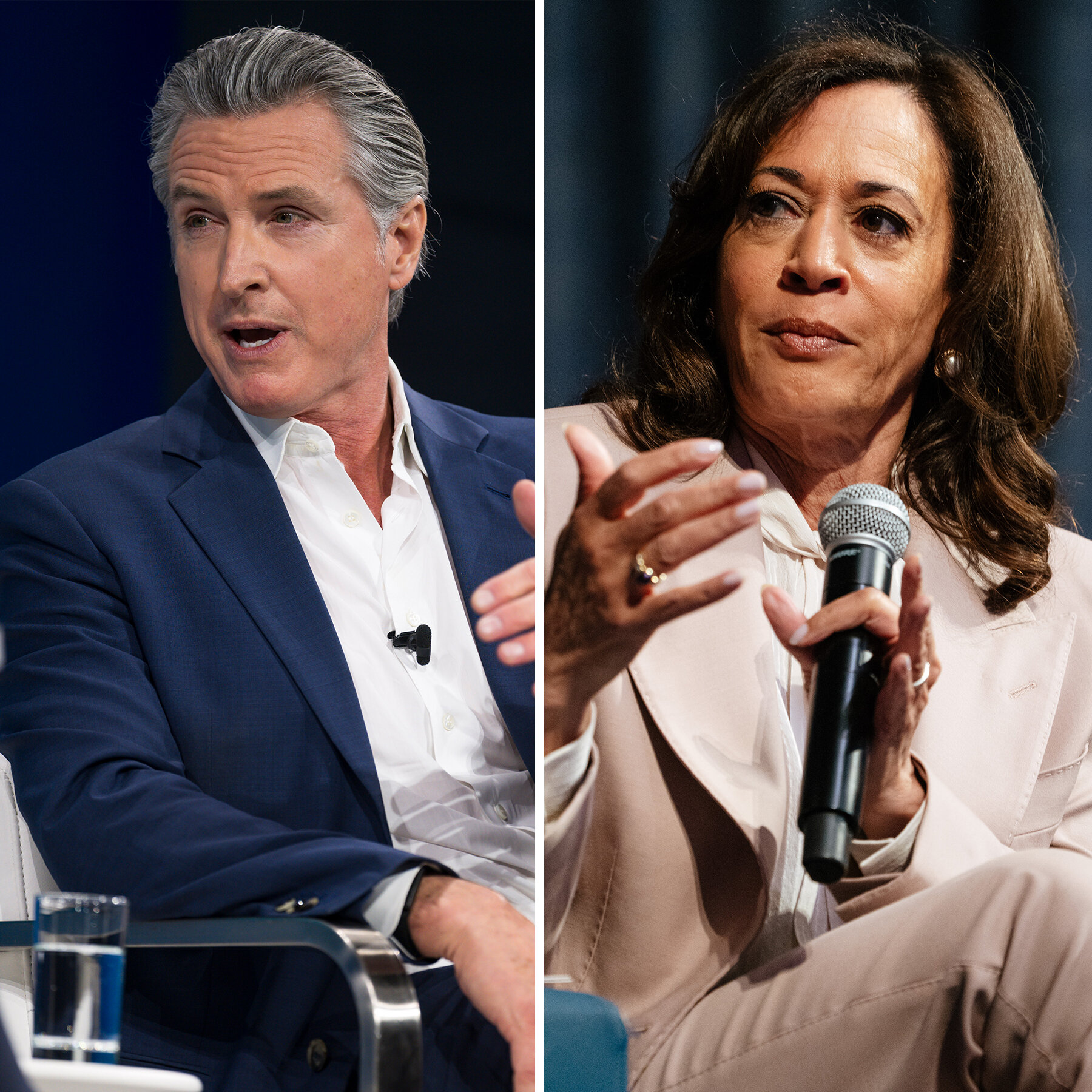 Gavin Newsom Says He Won’t Run in 2028 if Kamala Harris Does 14pol newsom harris mediumSquareAt3X
