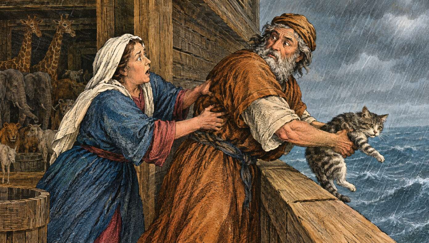 Noah's Wife Again Catches Him Trying To Huck The Cats Overboard 6ab178017d5dd6ab178017d5de