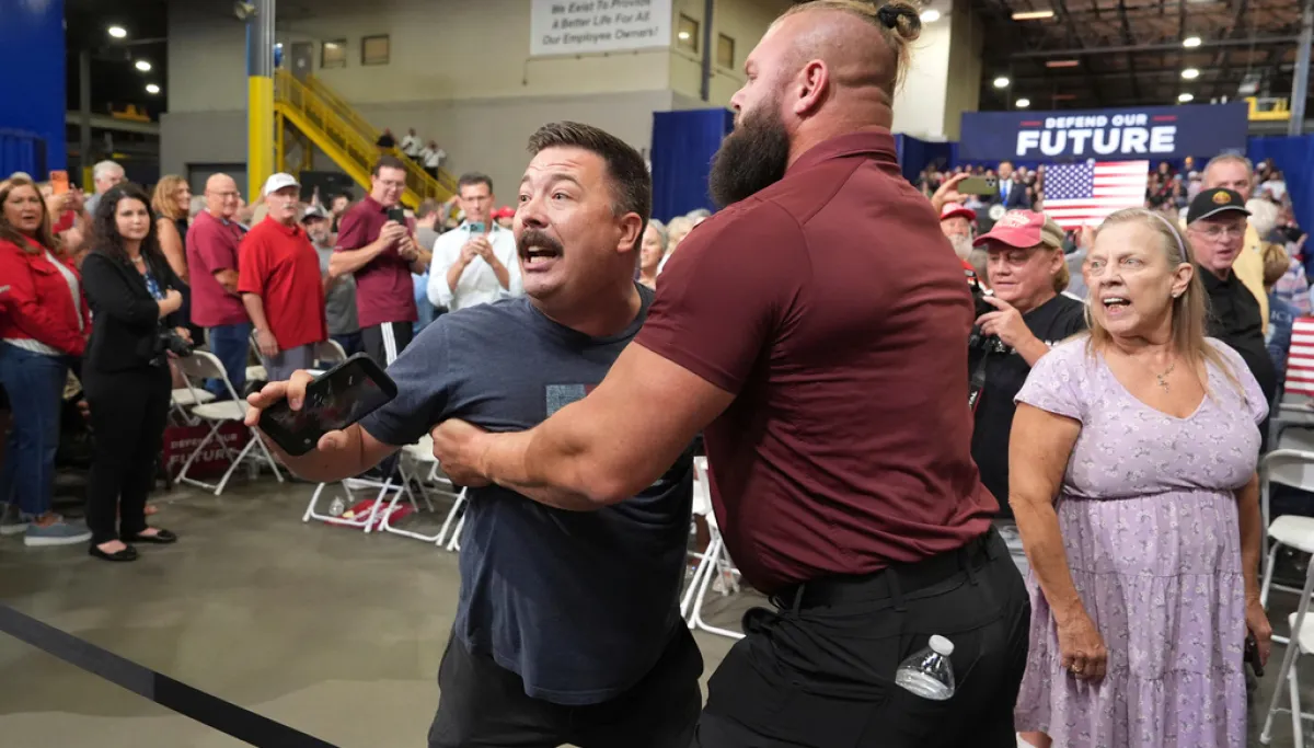 Protester confronts Vance during Kansas rally for Sen. Roger Marshall AP26257686084105