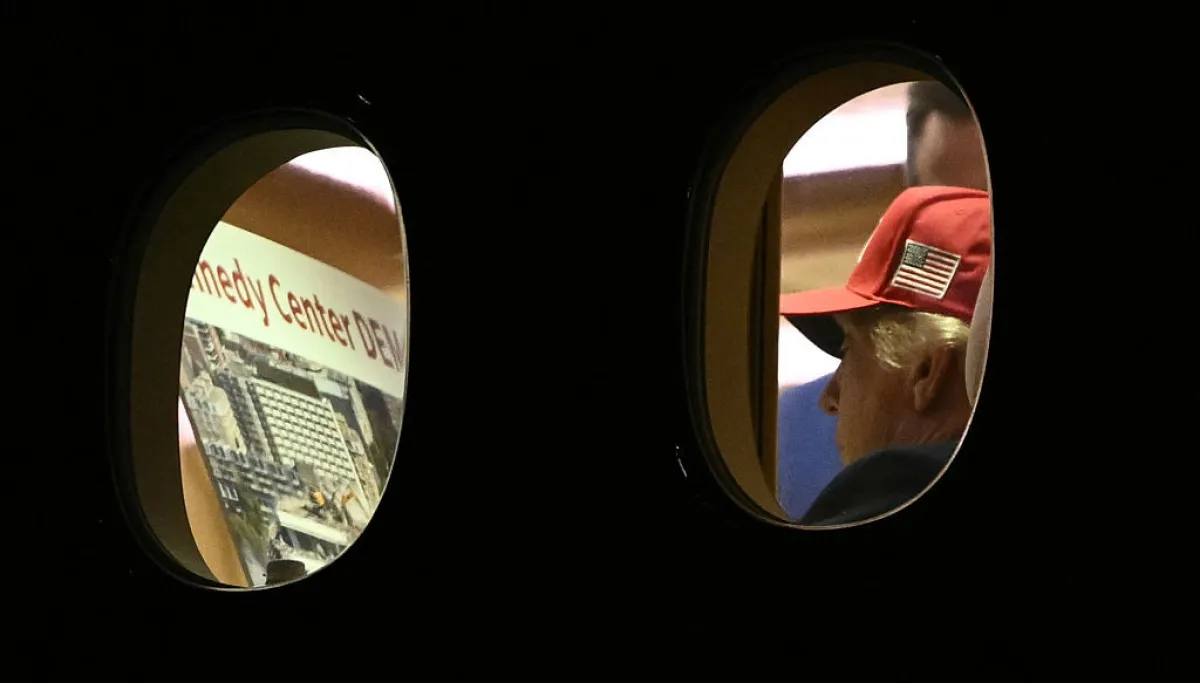 Trump seen reading plans for Kennedy Center ‘DEMOLITION’ during ride on Air Force One GettyImages 2295089139