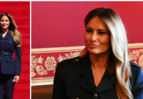 Fashion Notes: Melania Trump Wears Ralph Lauren Military Jacket for Tea in the Red Room