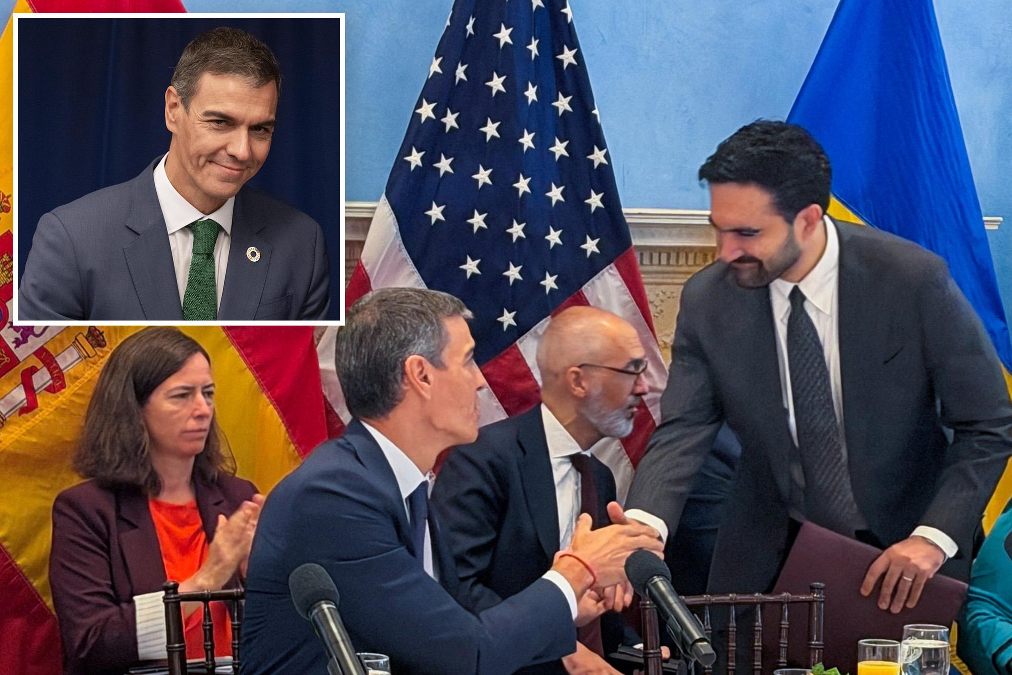 Mamdani welcomes socialist Spain PM embroiled in corruption and antisemtism scandals Pedro Sanchez Mamdani