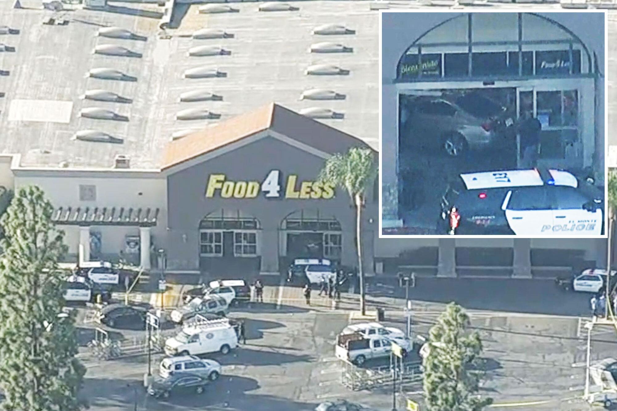 Three pedestrians mowed down as car smashes into California grocery store comp 451ac9