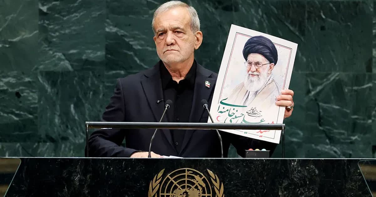Iranian President Attacks Trump at UN in NYC, Vows Tehran Will Never Surrender masoud pezeshkian unga speech khamenei 1