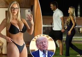 Trump spotted with golf star  Bryson DeChambeau and his glam girlfriend after leaving Camp David early