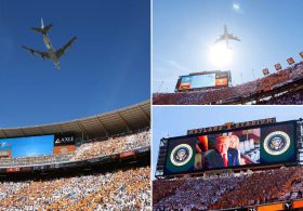 Air Force One does majestic flyover before Trump attends highly aniticipated Texas-Tennessee game