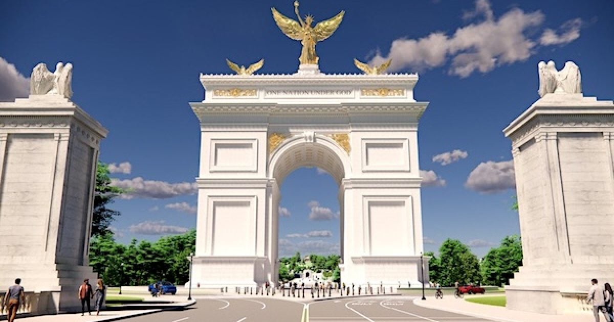 ‘Drones plus snipers’: Trump announces new national security role for planned Triumphal Arch triumphal arch 2026 rendering 1200x630 1