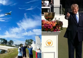 Trump Does Air Force One Flyover and Speaks at Presidents Cup Golf Tournament in Chicago – Crowd Chants “USA” and “Four More Years!”