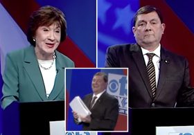 Troy Jackson trashes voter ID requirement, relies on big fat binder of notes in first Maine Senate debate with Susan Collins