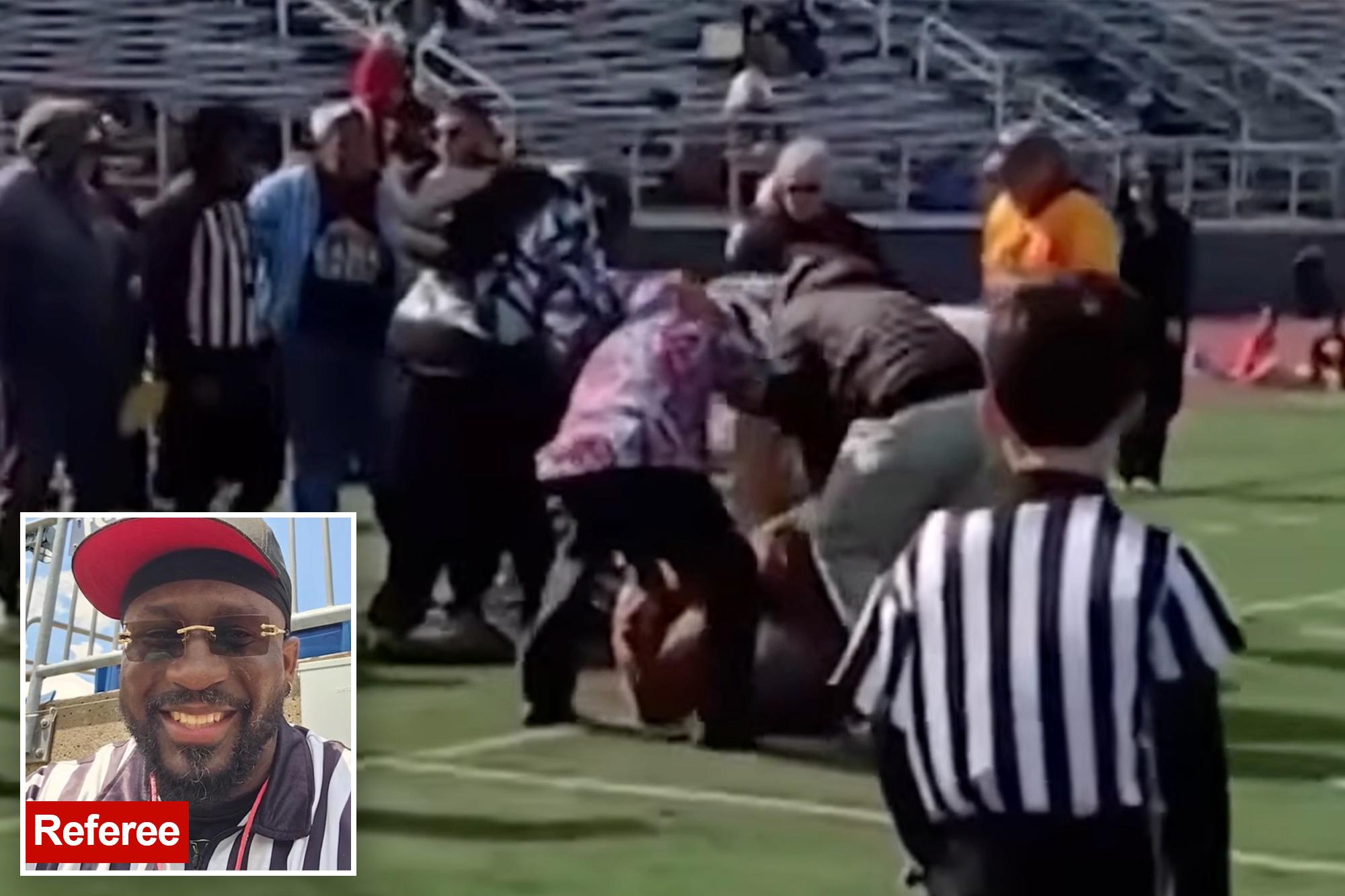 Massachusetts girls flag football game descends into chaos as coach and referee brawl in front of kids 144732377