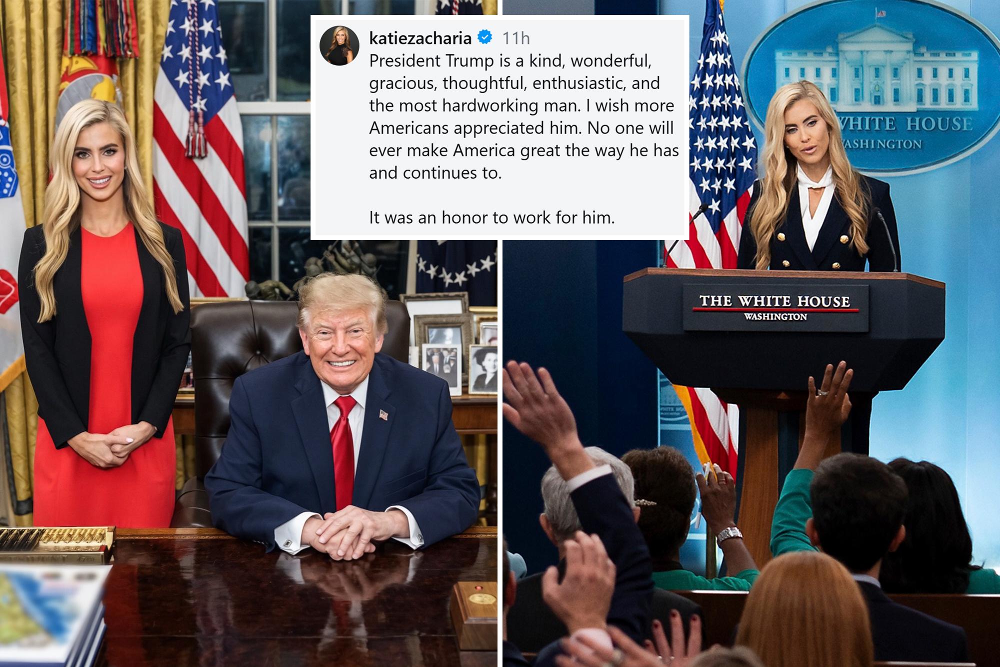 Katie Zacharia shares Instagram post praising Trump after being fired as White House press secretary 145404440