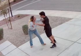 Moment screaming mom brawls with man who charged her home, booted her daughter — before attacker gives bizarre excuse